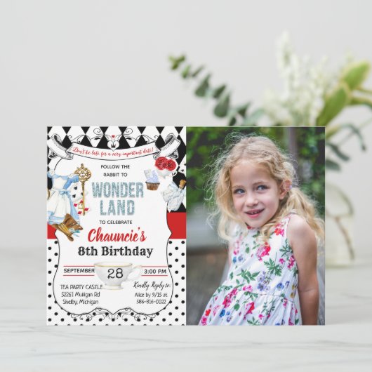 JEDES ALTER - Alice im Wunderland Einladung zum Ge (Stehend Vorderseite)