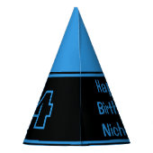 Jedes Alter Blau und Schwarz T Rex Dinosaurier Geb Partyhütchen (Rückseite)