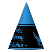 Jedes Alter Blau und Schwarz T Rex Dinosaurier Geb Partyhütchen (Links)