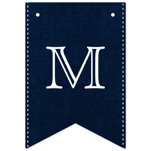 JEDES ALTER Blue Denim & White Initial Foto Geburt Wimpelkette (Zweite Fahne)