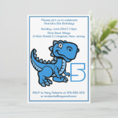 Jedes Alter Blue T Rex Dinosaurier Geburtstag Einladung (Stehend Vorderseite)