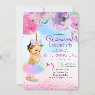 JEDES ALTER - Blumenwasserfarbe Einhorn Geburtstag Einladung