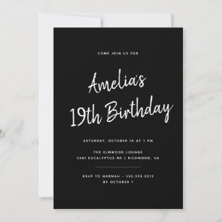 Jedes Alter | Brush Script Modern Black Birthday Einladung