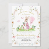 JEDES ALTER Bunny Pink Aquarell Wildblume Geburtst Einladung (Vorderseite)