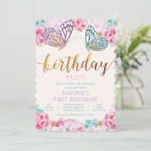 JEDES ALTER - Butterfly Geburtstag Einladung (Stehend Vorderseite)