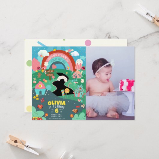 Jedes Alter, Candy Theme Foto Geburtstag Einladung (Vorderseite/Rückseite Beispiel)