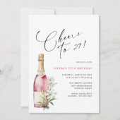 Jedes Alter | Cheers Pink Champagne oder Wein Gebu Einladung (Vorderseite)