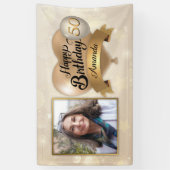 Jedes Alter Cream Gold Elegante Vinyl Geburtstag Banner (Vertikal)