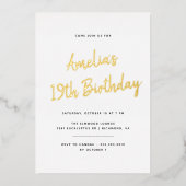 Jedes Alter | Einfache Minimal Weiß und Gold Gebur Folieneinladung (Vorderseite)