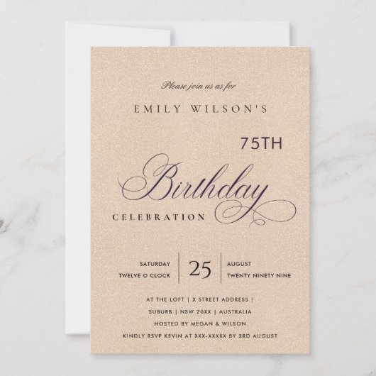 JEDES ALTER EINFACHER BLUSH PINK GLITZER GEBURTSTA EINLADUNG (Vorderseite)