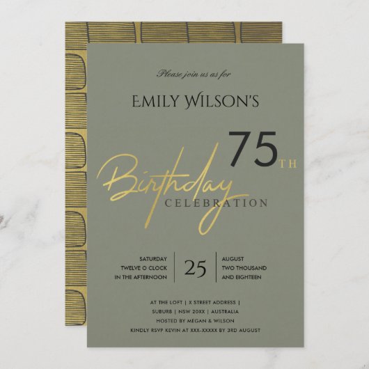 JEDES ALTER EINFACHER GRAUGOLD-TYPOGRAFIE BIRTHDAY EINLADUNG (Vorne/Hinten)