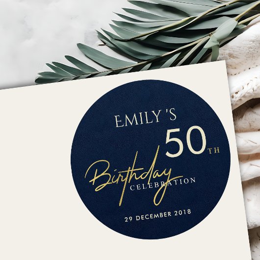 JEDES ALTER EINFACHER NAVY GOLD TYPOGRAPHY BIRTHDA RUNDER AUFKLEBER