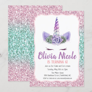 JEDES ALTER - Einhorn Glitter Geburtstagseinladung Einladung