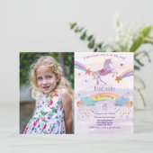 JEDES ALTER - Einhorn Glitzer Einladung zum Geburt (Stehend Vorderseite)