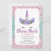 JEDES ALTER - Einhorn Glitzer Einladung zum Geburt (Vorderseite)