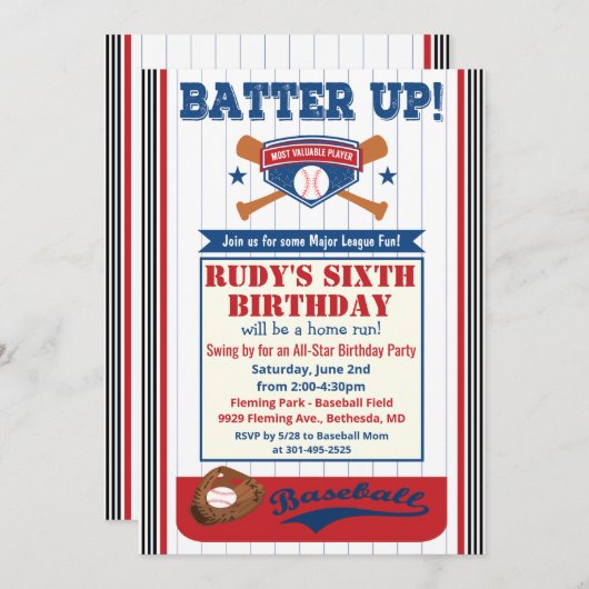 JEDES ALTER - Einladung der Baseball Geburtstagspa (Vorne/Hinten)