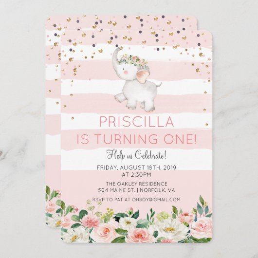 JEDES ALTER - Einladung eines Elefantenmädchens zu (Vorne/Hinten)