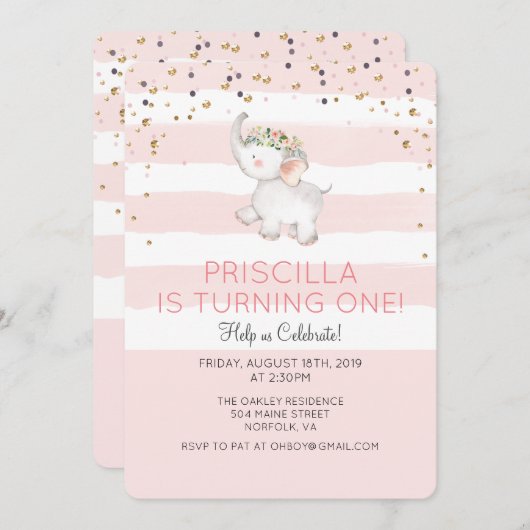 JEDES ALTER - Einladung eines Elefantenmädchens zu (Vorne/Hinten)