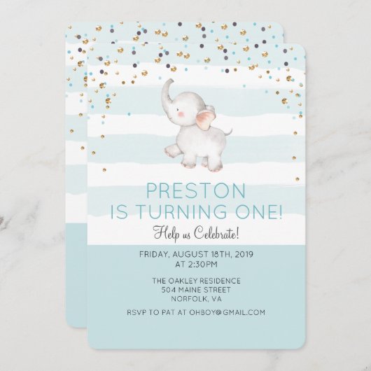 JEDES ALTER - Elefantenjunge Einladung zum Geburts (Vorne/Hinten)