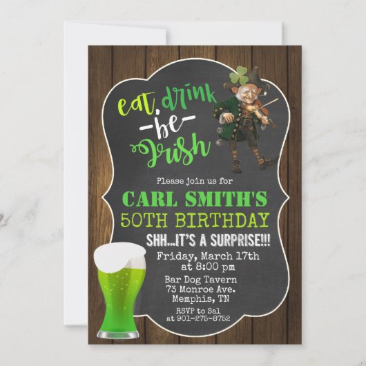 JEDES ALTER - Essen Drink sei irisch zum Geburtsta Einladung (Vorderseite)