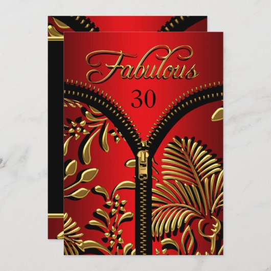 Jedes Alter Fabulous Royal Red Gold Black Geburtst Einladung (Vorne/Hinten)