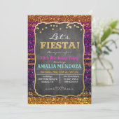 JEDES ALTER - Fiesta Geburtstag Glitzer Einladung (Stehend Vorderseite)