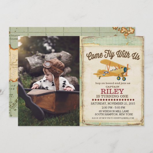 JEDES ALTER - Flugzeug - Einladung (Vorne/Hinten)