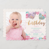 JEDES ALTER - Foto Butterfly Geburtstag Einladung (Vorne/Hinten)