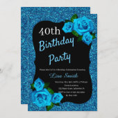 Jedes Alter Geburtstag Blue Glitzer Blue Rose Einladung (Vorne/Hinten)