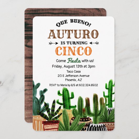 JEDES ALTER - Geburtstag Fiesta Kaktus Einladung (Vorne/Hinten)
