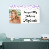 Jedes Alter Geburtstag Lila Confetti-Script-Foto Banner (Messeveranstaltung)