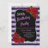 Jedes Alter Geburtstag Lila Silberner Glitzer Rote Einladung (Vorderseite)