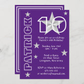 Jedes Alter Geburtstag Lila und White Star Einladung (Vorne/Hinten)