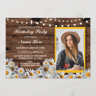 Jedes Alter Geburtstag Party Daisy Wood Foto laden Einladung