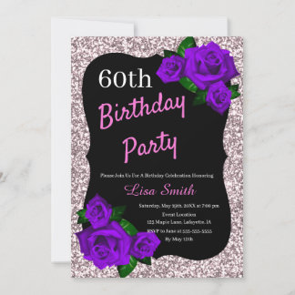 Jedes Alter Geburtstag Rosa Glitzer Lila Rose Einladung