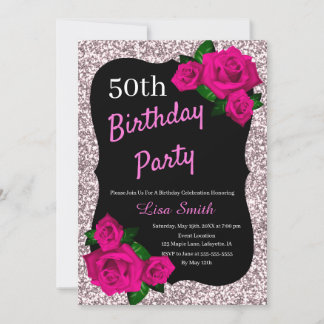 Jedes Alter Geburtstag Rosa Glitzer Rosa Rosen Einladung