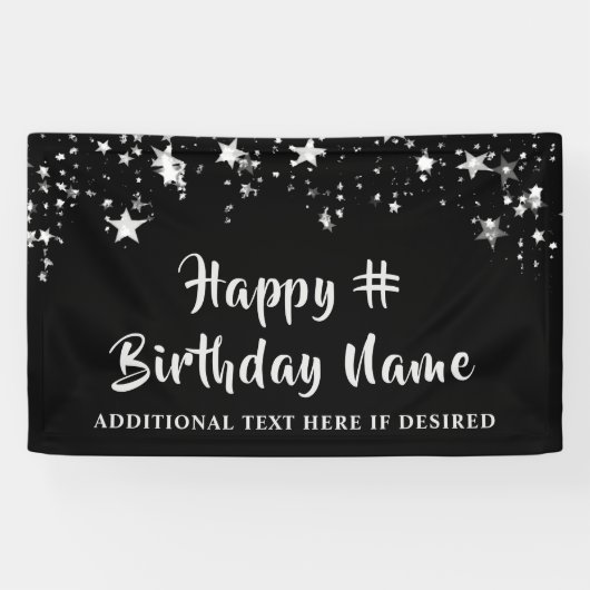 Jedes Alter Geburtstag schwarze Silberstars Pinsel Banner (Horizontal)