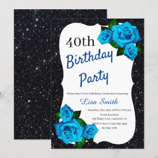 Jedes Alter Geburtstag Schwarzer Glitzer Blau Rose Einladung