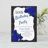 Jedes Alter Geburtstag Schwarzer Glitzer Deep Blue Einladung (Stehend Vorderseite)