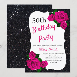 Jedes Alter Geburtstag Schwarzer Glitzer Rosa Rose Einladung