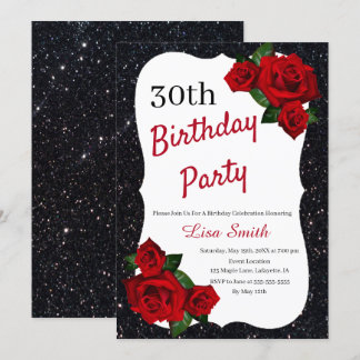 Jedes Alter Geburtstag Schwarzer Glitzer Rote Rose Einladung