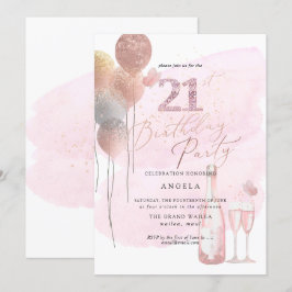 Jedes Alter, Glitzer Balloons Rosa Champagner 21. Einladung