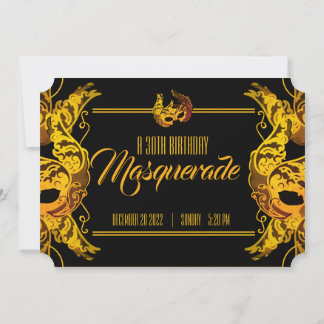 JEDES ALTER Gold BIRTHDAY MASQUERADE-Ticket Einladung