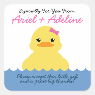 JEDES ALTER Gummi DUCKY BIRTHDAY Party Gunst Quadratischer Aufkleber