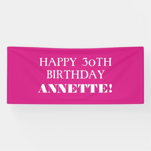 Jedes Alter Hot Pink Custom Happy Birthday Banner (Horizontal)