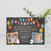 JEDES Alter - Joint Dual Sibling Geburtstag Einladung (Stehend Vorderseite)