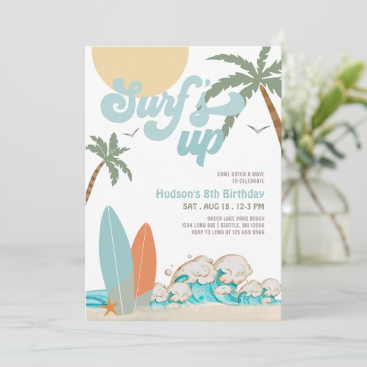 JEDES ALTER Junge Surf Surfen Birthday Beach Party Einladung (Stehend Vorderseite)