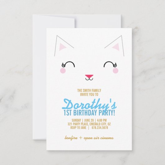 JEDES ALTER Kätzchen KATZGEBURTSTAGS BLAUE Einladung (Vorderseite)