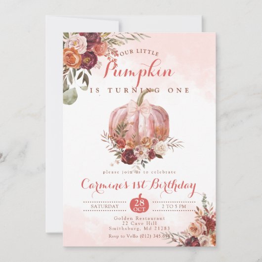 JEDES ALTER Little Pumpkin Burgundy Rose Geburtsta Einladung (Vorderseite)