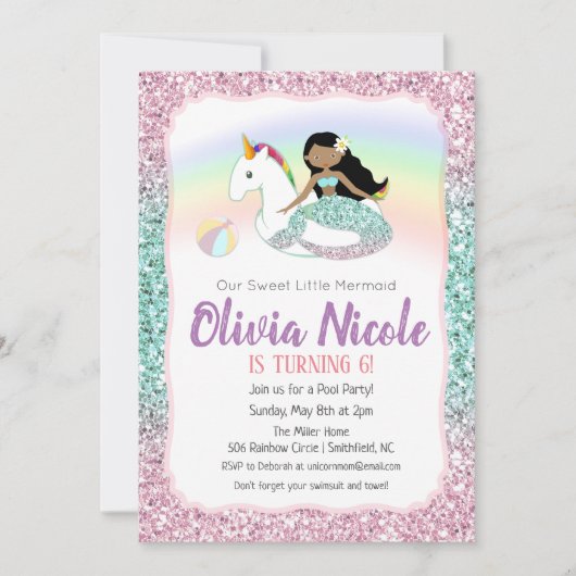 JEDES ALTER - Meerjungfrau Glitzer Einladung zum G (Vorderseite)